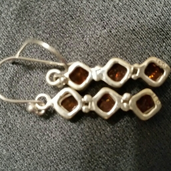 925 Silver Amber Trio Hook Earrings - Picture 6 of 6